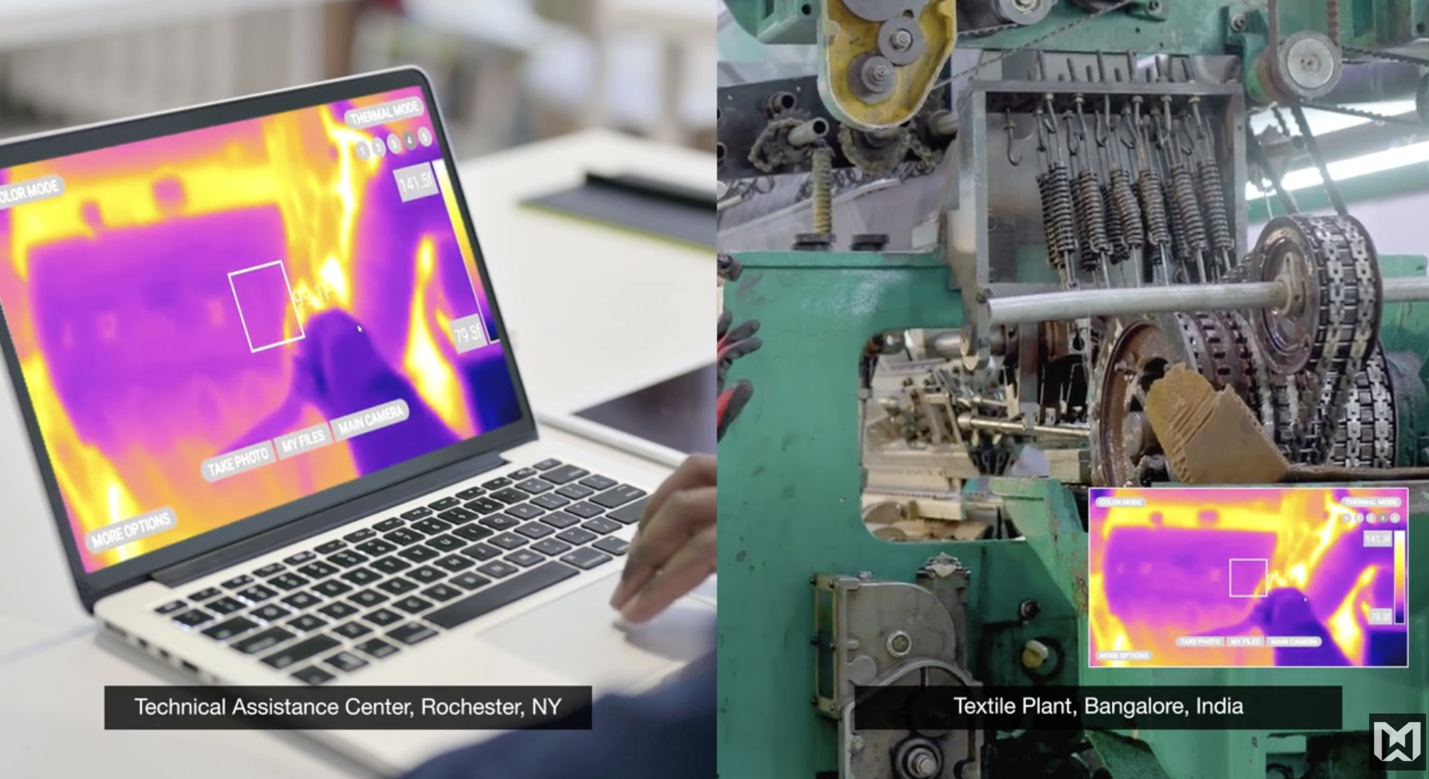 Thermal inspection scenes shown alongside industrial equipment